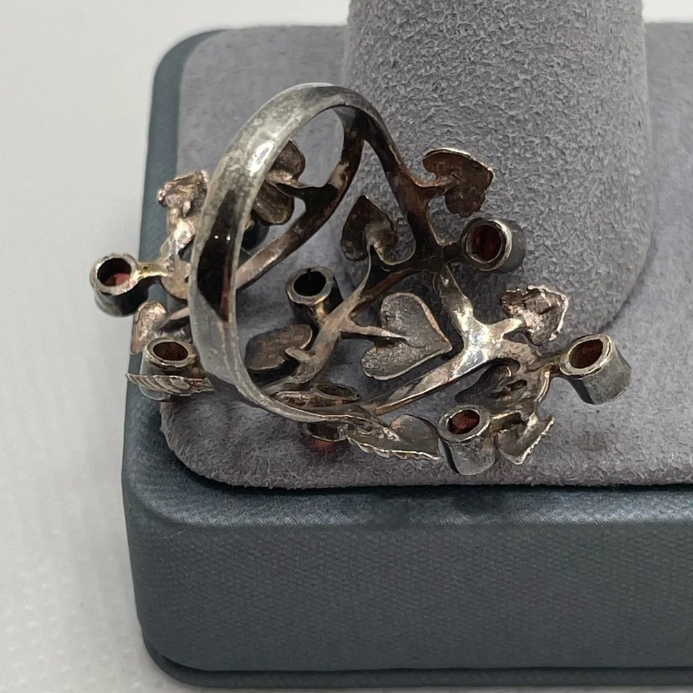 Garnet Forest 925 Silver-Plated Cocktail Ring Size 7.25 - Picture 8 of 11